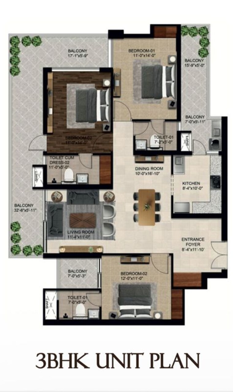 Floor Plan, kharar kurali highway 3 Bedroom 2100 Sq.Ft. Apartment In KharaR Kurali Highway Mohali 10082127