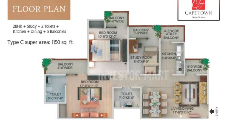 Floor Plan, supertech-cape-town 2.5 Bedroom 1150 Sq.Ft. Apartment In Sector 74 Noida 10117048