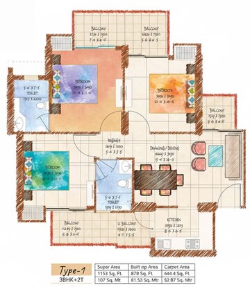 Floor Plan in 3 BHK Apartment at ABA Coco County, Sector 10 Greater Noida – for Sale