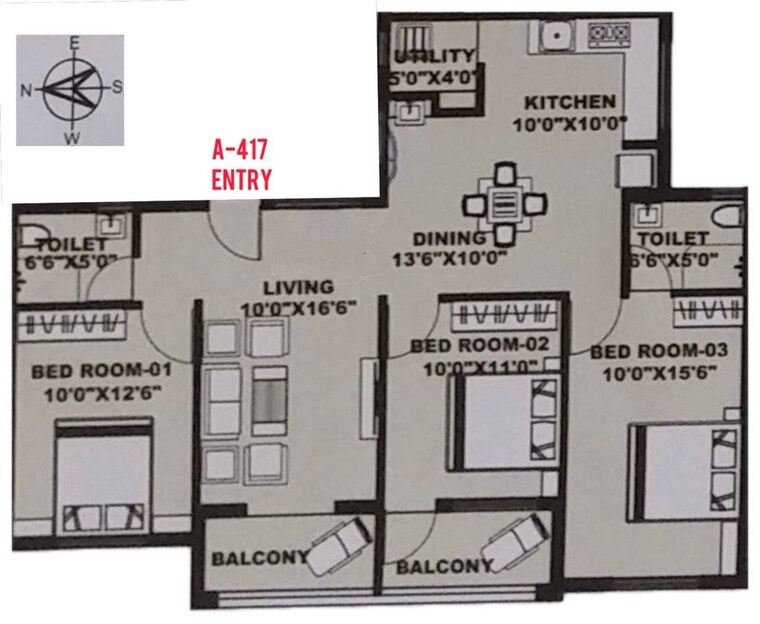 Floor Plan, vilankurichi 3 Bedroom 1200 Sq.Ft. Apartment In Vilankurichi Coimbatore 9794156