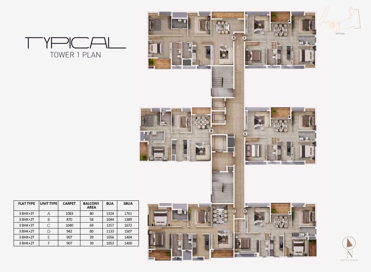 Floor Plan, rajarhat 3 Bedroom 1389 Sq.Ft. Apartment In Rajarhat Kolkata 10128784