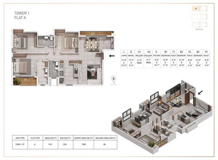 Floor Plan, rajarhat 3 Bedroom 1389 Sq.Ft. Apartment In Rajarhat Kolkata 10128784
