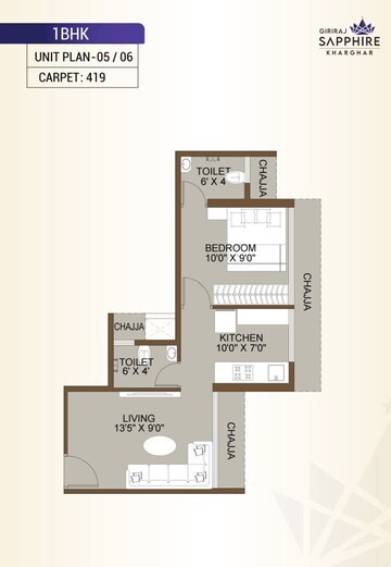 Floor Plan in 2 BHK Apartment at Giriraj Sapphire, Kharghar Sector 35e – for Sale