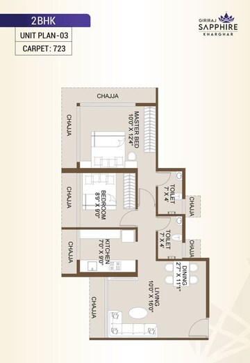 Floor Plan in 2 BHK Apartment at Giriraj Sapphire, Kharghar Sector 35e – for Sale