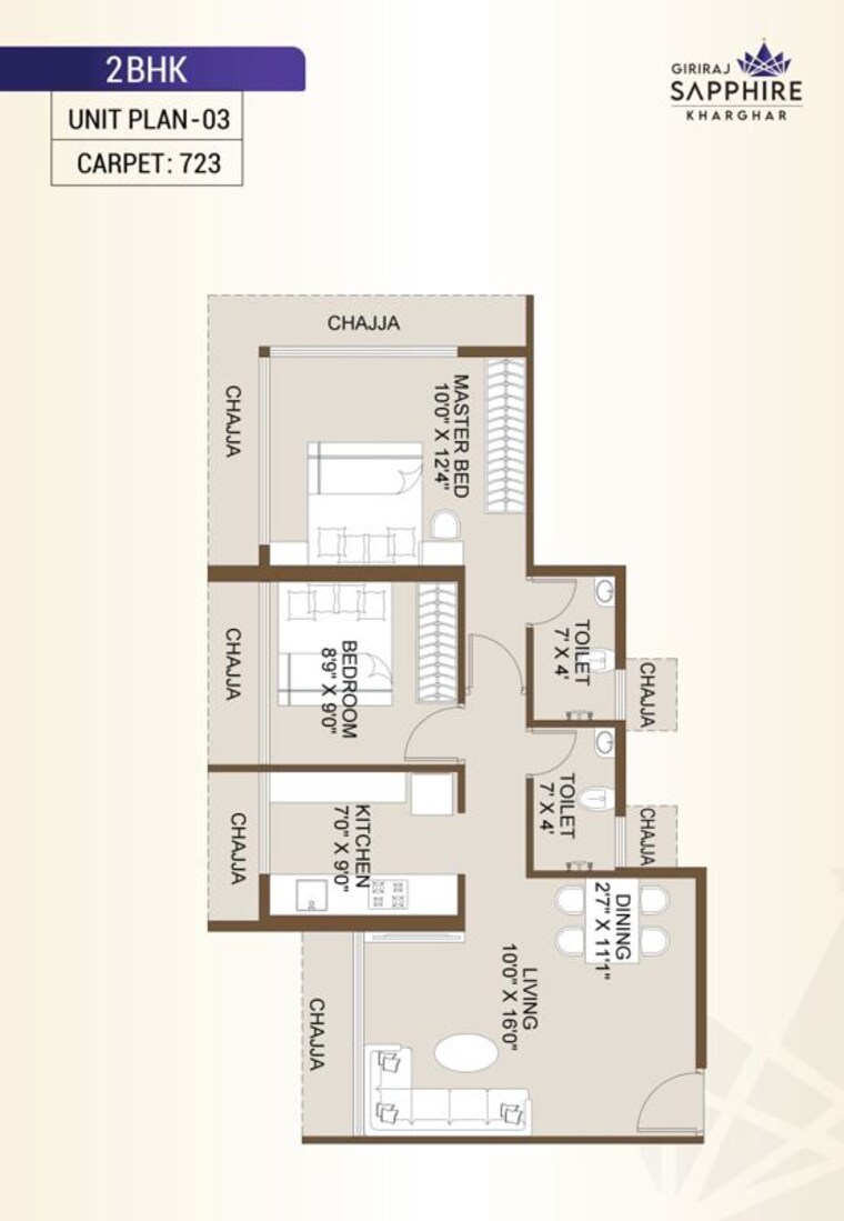 Floor Plan, giriraj-sapphire 2 Bedroom 1050 Sq.Ft. Apartment In Kharghar Sector 35e Navi Mumbai 10130654