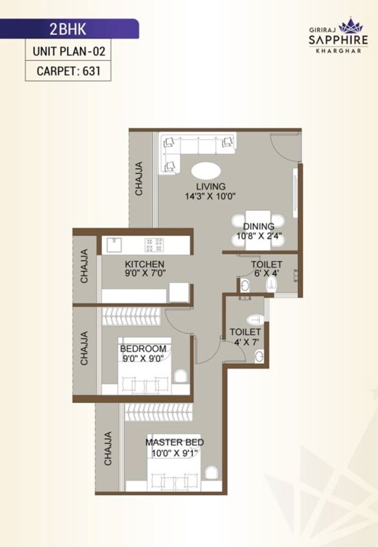 Floor Plan, giriraj-sapphire 2 Bedroom 1050 Sq.Ft. Apartment In Kharghar Sector 35e Navi Mumbai 10130654