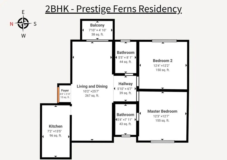 Floor Plan, prestige-ferns-residency 2 Bedroom 1174 Sq.Ft. Apartment In Harlur Bangalore 10131094