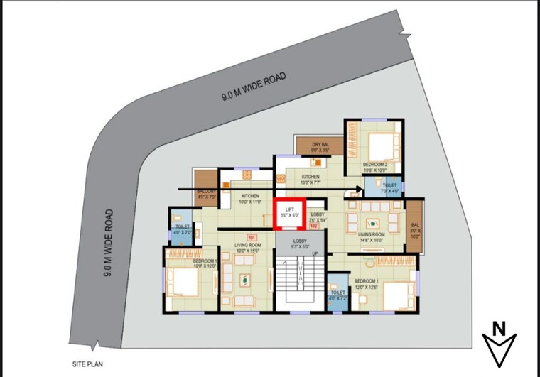 Floor Plan, savedi 2 Bedroom 950 Sq.Ft. Apartment In Savedi Ahmednagar 8954776