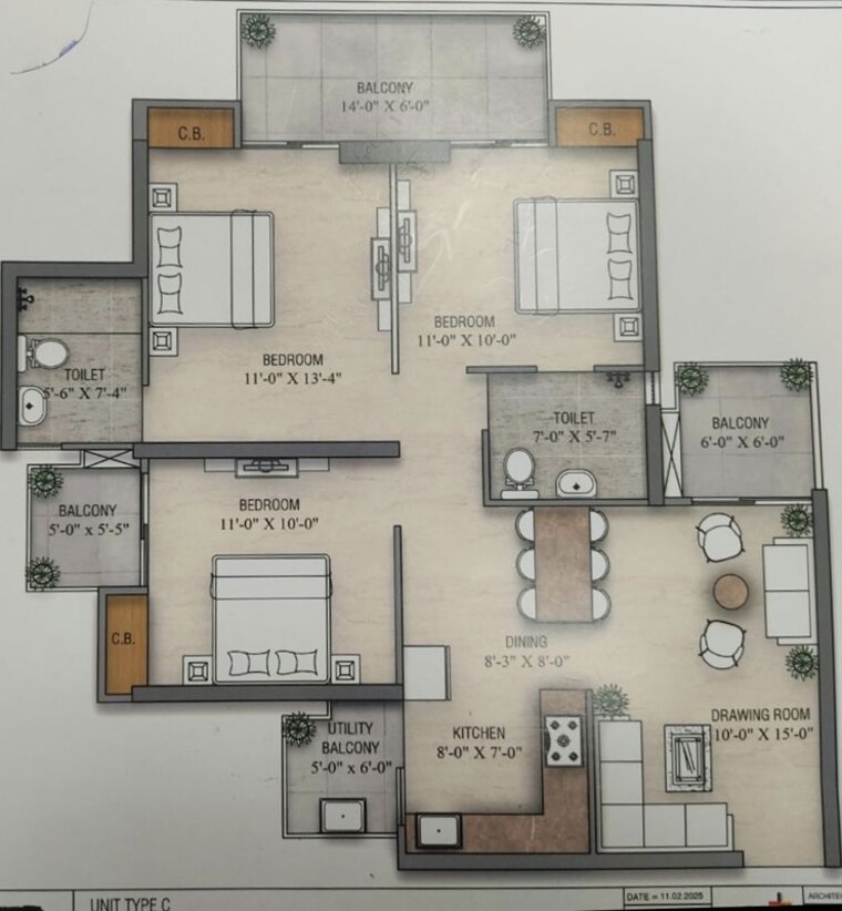 Floor Plan, victoryone-amara 3 Bedroom 1425 Sq.Ft. Apartment In Sector 16 Greater Noida Greater Noida 10132003