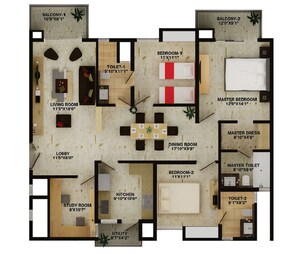 Floor Plan in 3.5 BHK Apartment at Wave Amore, Sector 32 – for Sale