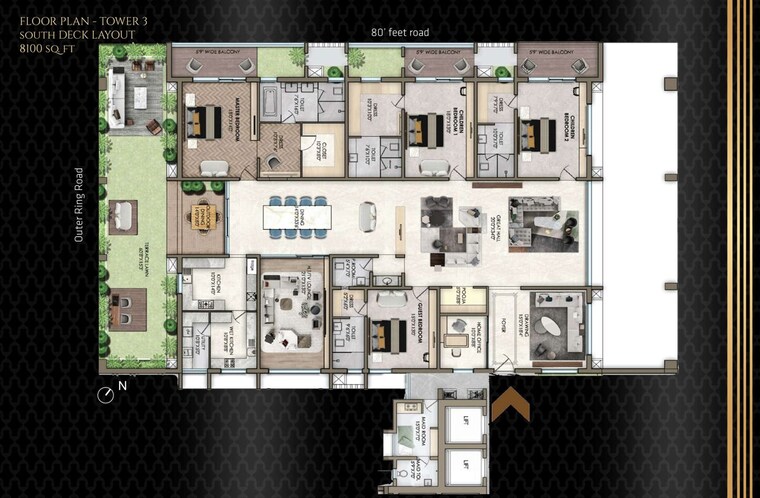 Floor Plan, poulomi-palazzo 4 Bedroom 6225 Sq.Ft. Apartment In Kokapet Hyderabad 10138895