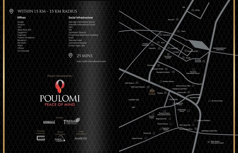 Map Location, poulomi-palazzo 4 Bedroom 6225 Sq.Ft. Apartment In Kokapet Hyderabad 10138895
