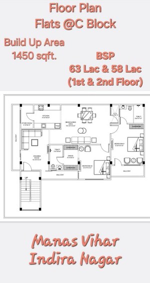 Floor Plan in 2 BHK Apartment at Indira Nagar – for Sale