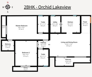 Floor Plan in 2 BHK Apartment at Orchid Lakeview, Bellandur – for Sale