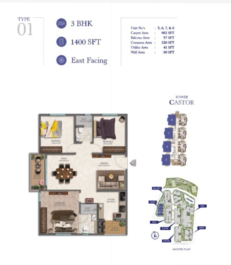 Floor Plan, ira-moon-glade 3 Bedroom 1400 Sq.Ft. Apartment In Narsingi Hyderabad 10144989
