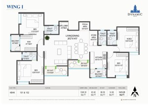 Floor Plan in 3 BHK Apartment at Dynamic Grandeur, Undri – for Sale