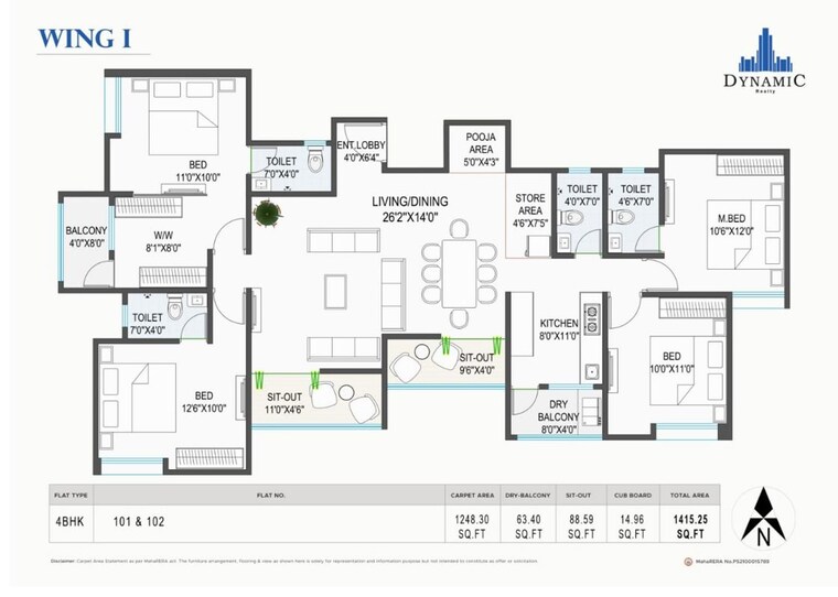 Floor Plan, dynamic-grandeur 3 Bedroom 1002 Sq.Ft. Apartment In Undri Pune 10148604