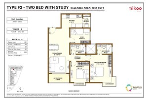Floor Plan in 2 BHK Apartment at Bhartiya City Nikoo Homes 5, Thanisandra Main Road – for Sale
