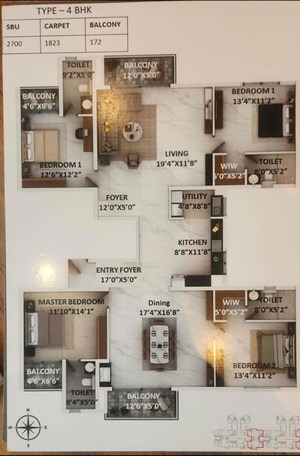 Floor Plan in 4 BHK Apartment at Keya Springs, Bannerghatta Road – for Sale