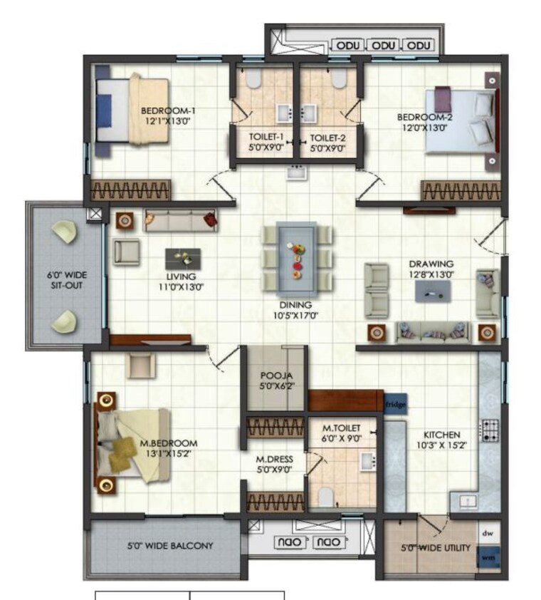 Floor Plan, narsingi 3 Bedroom 2660 Sq.Ft. Apartment In Narsingi Hyderabad 10152073