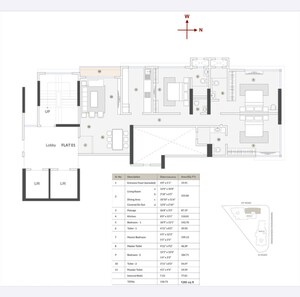 Floor Plan in 3 BHK Apartment at S Raheja New Light, Khar West – for Sale