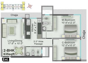 Floor Plan in 2 BHK Apartment at Advent Neel Residency Bhandup, Bhandup West – for Sale