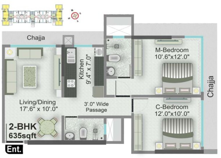 Floor Plan, advent-neel-residency-bhandup 2 Bedroom 635 Sq.Ft. Apartment In Bhandup West Mumbai 10155267