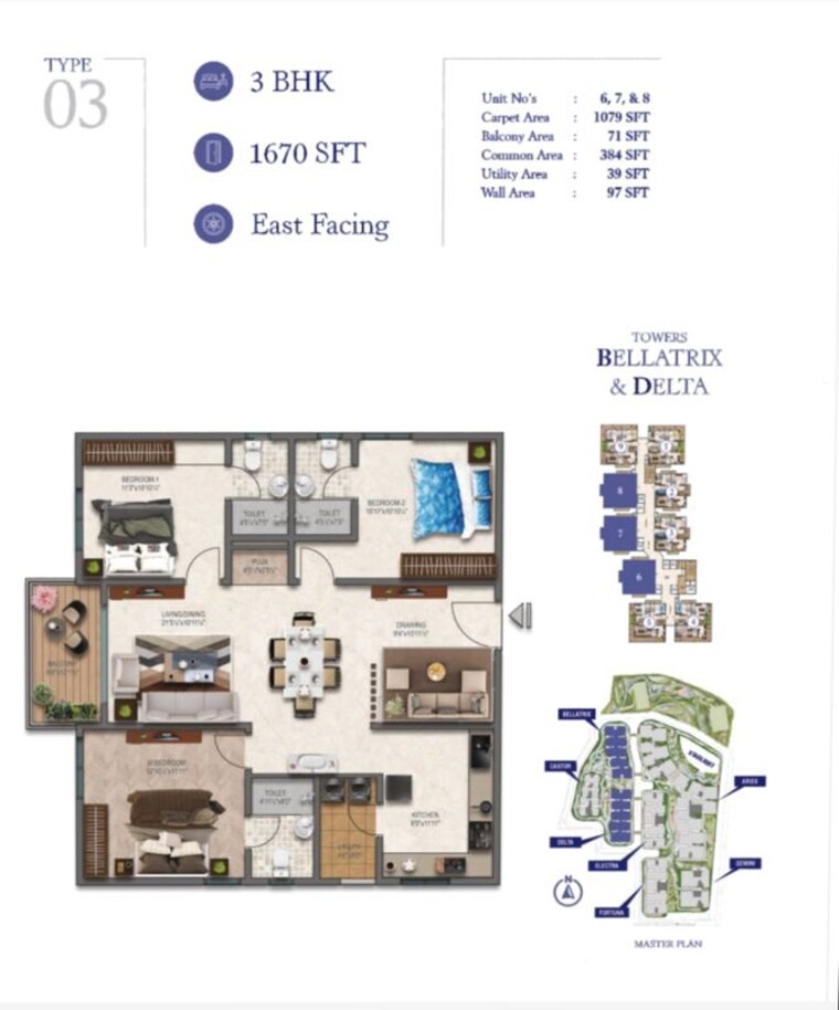 Floor Plan, ira-moon-glade 3 Bedroom 1670 Sq.Ft. Apartment In Narsingi Hyderabad 10158162