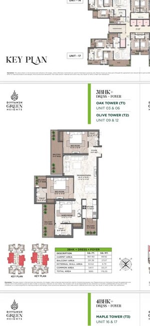 Floor Plan in 3 BHK Apartment at Divyansh Green Heights, Pi I And Ii Greater Noida – for Sale