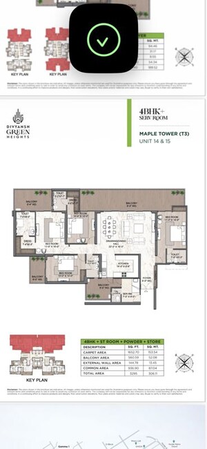 Floor Plan in 4 BHK Apartment at Divyansh Green Heights, Pi I And Ii Greater Noida – for Sale