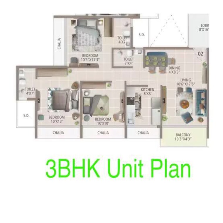 Floor Plan, gajra-bhoomi-serenity 2 Bedroom 638 Sq.Ft. Apartment In Kharghar Navi Mumbai 10163846
