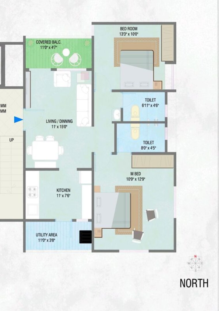 Floor Plan, baner 2 Bedroom 1090 Sq.Ft. Apartment In Baner Pune 10165005