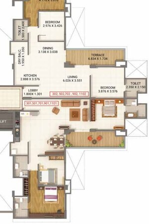 Floor Plan in 3 BHK Apartment at Kumar Peninsula, Baner – for Sale