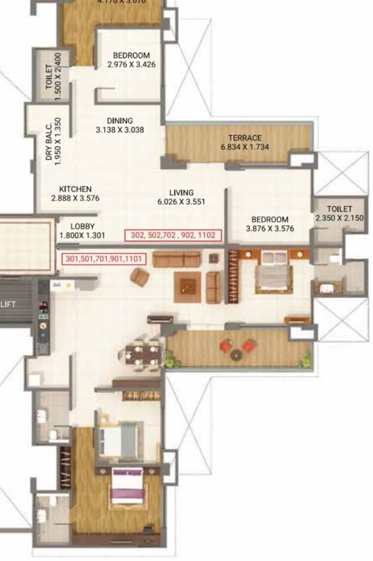 Floor Plan, kumar-peninsula 3 Bedroom 1303 Sq.Ft. Apartment In Baner Pune 10168241