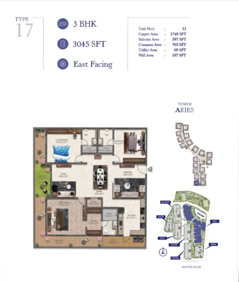 Floor Plan, ira-moon-glade 3 Bedroom 3045 Sq.Ft. Apartment In Narsingi Hyderabad 10168505