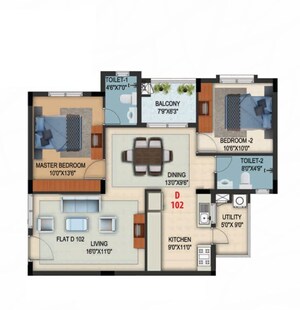 Floor Plan in 2 BHK Apartment at DS Needs 3 Project 276, Kalena Agrahara – for Sale