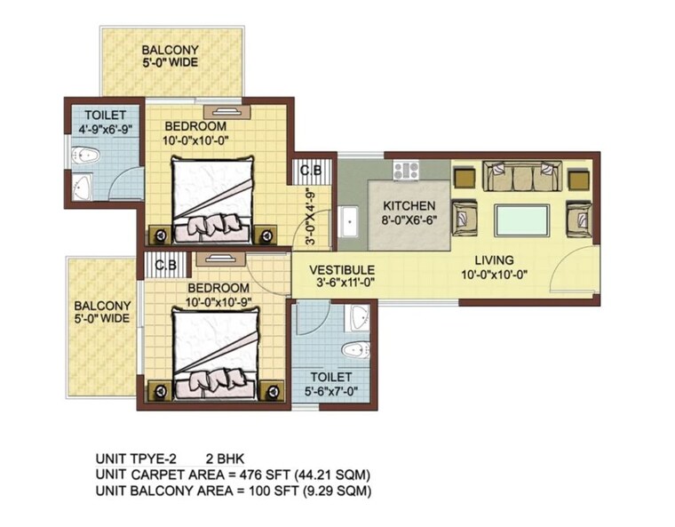 Floor Plan, gls-arawali-homes 2 Bedroom 480 Sq.Ft. Apartment In Sohna Sector 4 Gurgaon 10166650