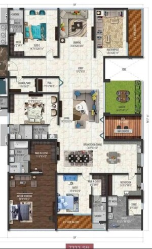 Floor Plan in 4 BHK Apartment at Sri Fortune Sonthalia Sky Villas, Kokapet – for Sale