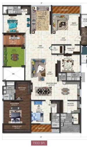 Floor Plan in 4 BHK Apartment at Sri Fortune Sonthalia Sky Villas, Kokapet – for Sale