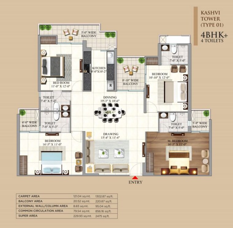 Floor Plan, aigin-royal-park 3 Bedroom 1895 Sq.Ft. Apartment In Mahurali Ghaziabad 10175155