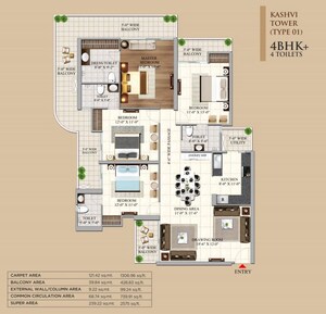 Floor Plan in 3 BHK Apartment at AIGIN Royal Park, Mahurali – for Sale