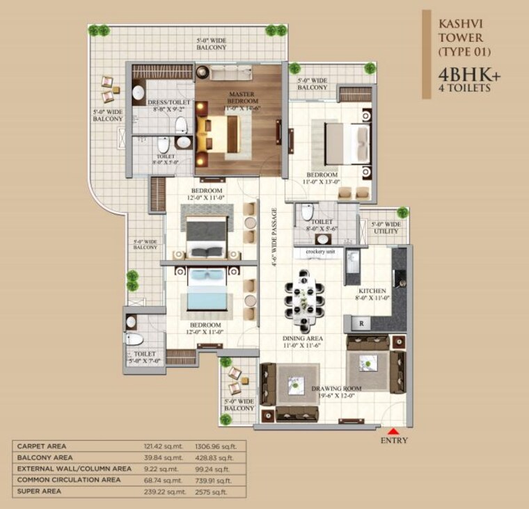 Floor Plan, aigin-royal-park 3 Bedroom 1895 Sq.Ft. Apartment In Mahurali Ghaziabad 10175155