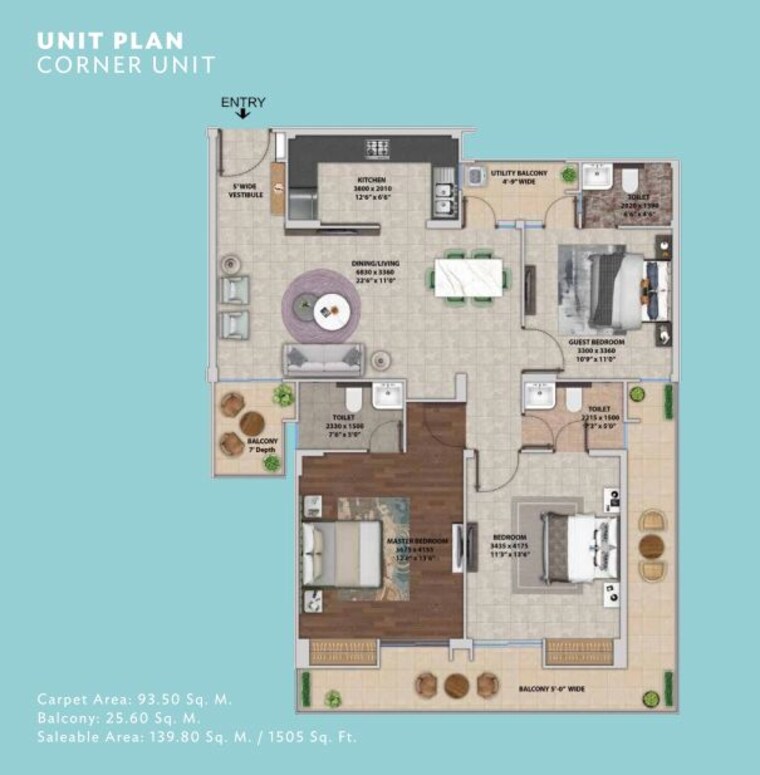 Floor Plan, greenwood-enclave 3 Bedroom 1453 Sq.Ft. Apartment In Wave City Ghaziabad 10175202