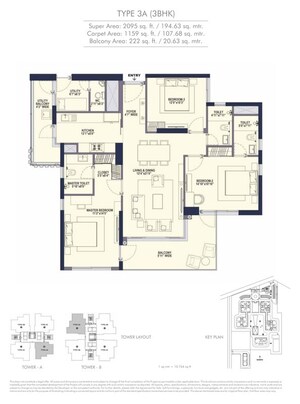 Floor Plan in 3 BHK Apartment at Conscient Hines Elevate, Sector 59 – for Sale