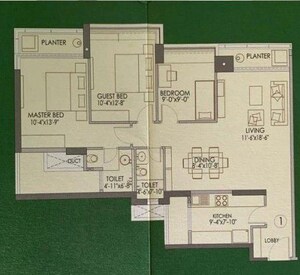 Floor Plan in 3 BHK Apartment at Oberoi Realty Splendor, Andheri East – for Sale