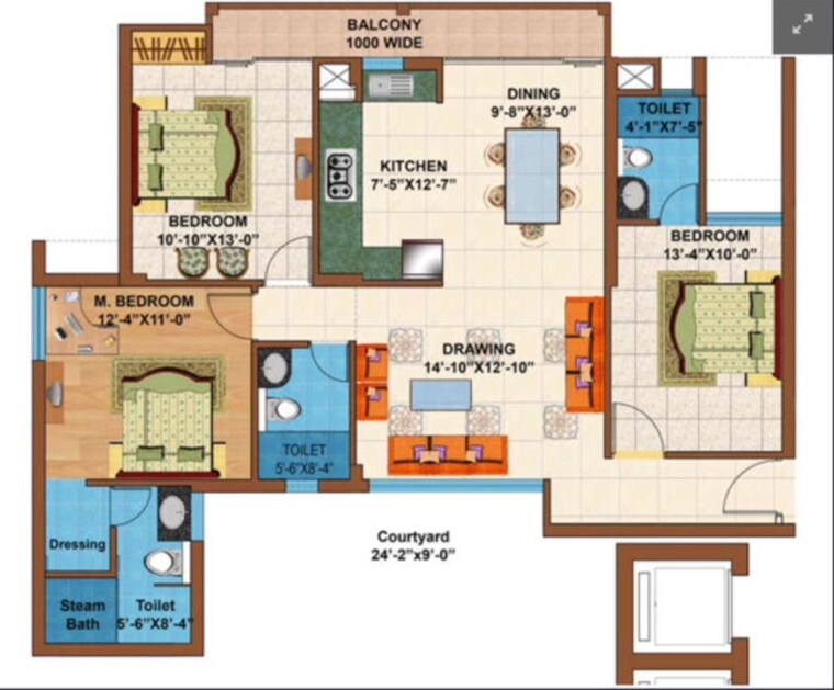 Floor Plan, samiah-melrose-avenue 3 Bedroom 1650 Sq.Ft. Apartment In Vrindavan Yojna Lucknow 10181501