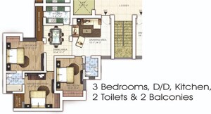 Floor Plan in 3 BHK Apartment at Samiah Melrose Square, Vrindavan Yojna – for Sale