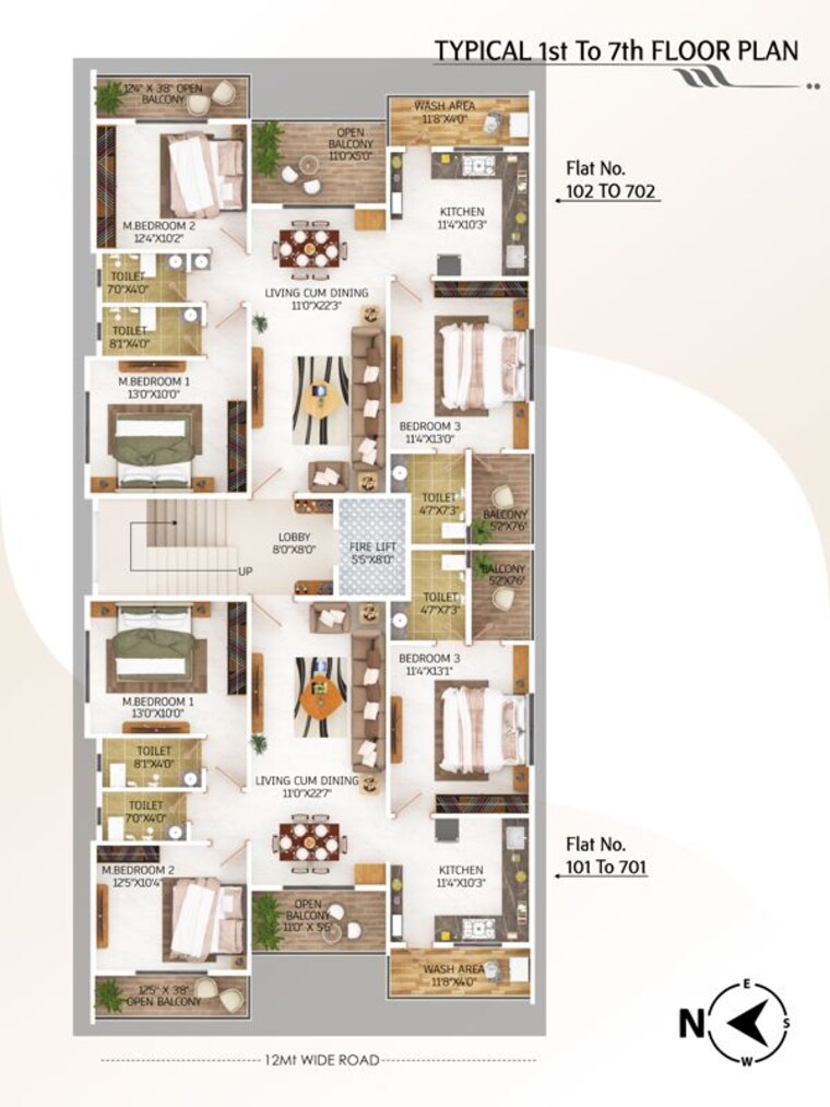 Floor Plan, besa 3 Bedroom 1450 Sq.Ft. Apartment In Besa Nagpur 10181402