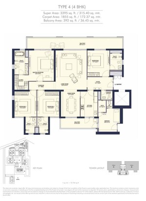 Floor Plan in 4 BHK Apartment at Conscient Hines Elevate, Sector 59 – for Sale