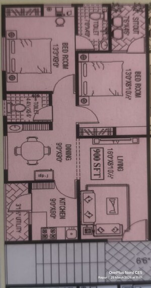 Floor Plan in 2 BHK Apartment at Gayatri Nivas, Seetamma Peta – for Rent